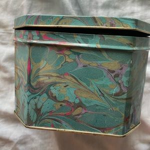 FTD Green Blue Swirl Tin Metal Box Hinged Lid Polygon Vintage 5.25"